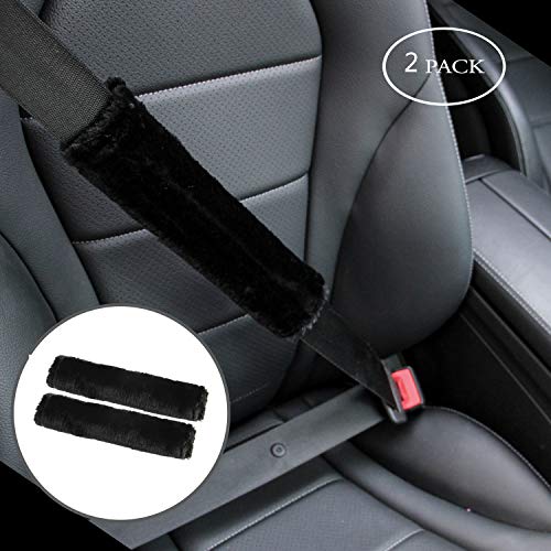 Amooca 2-Pack Soft Furry Universal Seatbelt Cover – Shoulder Pad for Car Truck SUV Airplane Bus – Relieves Neck & Shoulder Pressure – Fits Backpack, Camera Bag, Laptop Bag Straps (10.5 Inch, Black) - color: Black, size: 10.5in 2pack