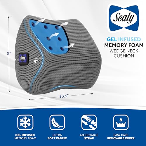 Sealy Ergonomic Car Neck Cushion – Memory Foam Neck Pillow for Car or Office Chair, Travel Neck Pillow, - color: Gray