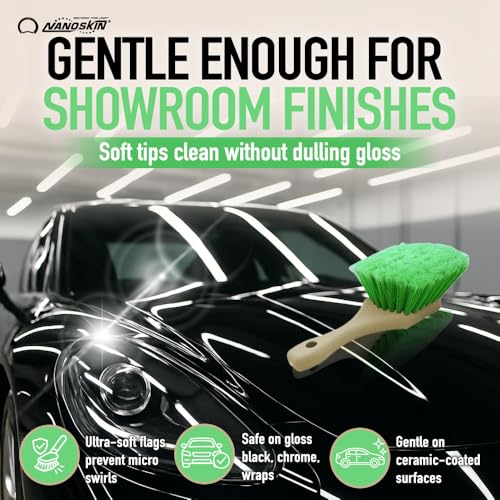 Nanoskin Pro-Grade 8.5" Car Detailing Brush - Durable Green Polystyrene Flagged Bristles, Acid Resistant, Gentle Surface Cleaning, Auto Wash, Tire & Wheel Scrub, Professional Automotive Detailer Tool - size: 8.5"