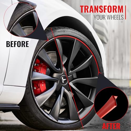 RIMiQ PROTECTiQ PRO Universal Rim Protection Trim - Curb Rash Guard with Award-Winning 3/8" Patented Design and Premium 3M Tape - Fits Up to 4X 24 Wheels, Cars, Trucks, SUVs - Red - color: Red, size: Protectiq Pro