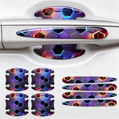8PCS Car Door Handle Scratch Protectors,3D Patterned-Marking，Anti Scratch, Automotive Door Handle Paint Protective Film Cover Accessories, Universal for Most Cars (Colorful) - color: Colorful