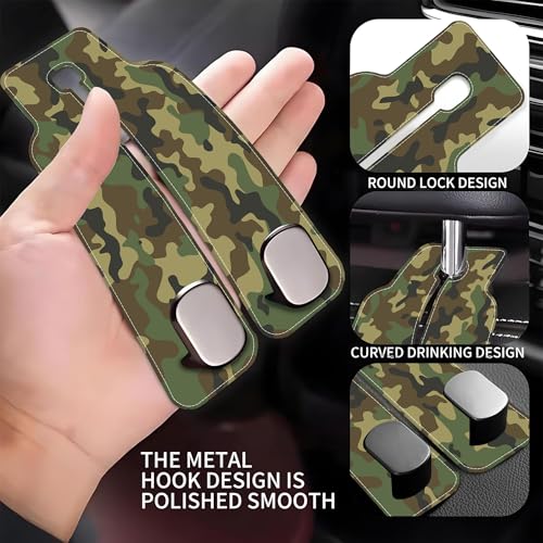 Camouflage Car Headrest Purse Hanger Camo Hunting Forest 1 Pack Bag Purse Holder for Car Premium Leather Double Metal Hook for Handbags, Grocery Bags and Phones - color: Camouflage