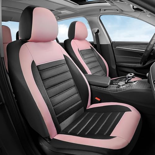Coverado Car Seat Covers Full Set, Luxury Leather Car Seat Covers, Automotive Front and Rear Mesh Seat Covers, Full Set 5 Seats, Pink Black Seat Covers for SUV Sedan Truck - color: Pink&Black, size: Fullset