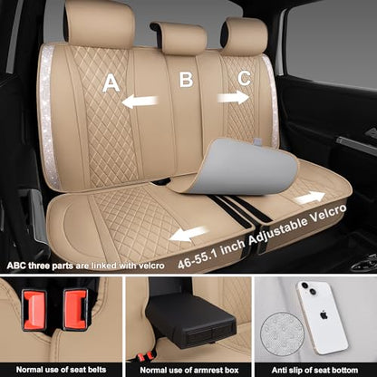 CAR PASS Beige Leather Bling Car Seat Covers Full Set, Luxury Microfiber Nappa PU Cushioned, Waterproof Anti-Slip Universal Fit for Auto SUV Sedan Sparkly Glitter Shining Rhinestone, Beige Diamond - color: Beige Diamond, size: Full Set