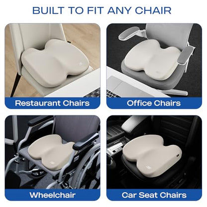 Skechers Seat Cushion, Ergonomic Memory Foam Cushion for Long Sitting Hours on Office & Home Chair, Car Seat Cushion for Sciatica, Coccyx Cushion,Beige - color: Beige