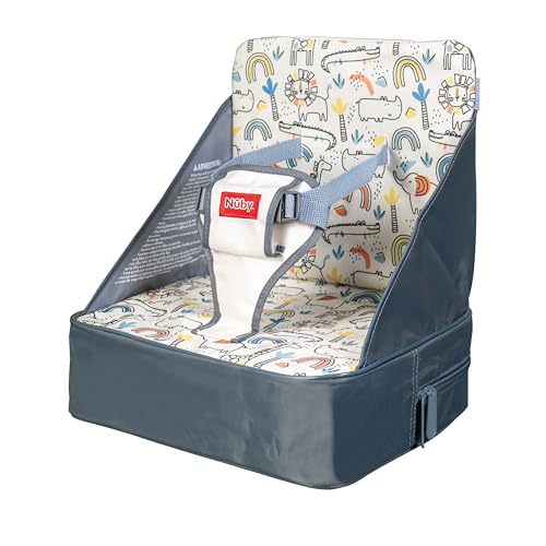 Nuby Easy Go Booster Seat - Travel Booster Seat for Babies and Toddlers with 3-Point Harness - 9+ Months - Beige Safari Print - color: Beige