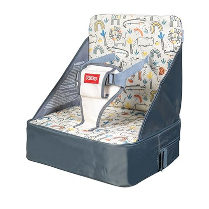 Nuby Easy Go Booster Seat - Travel Booster Seat for Babies and Toddlers with 3-Point Harness - 9+ Months - Beige Safari Print - color: Beige