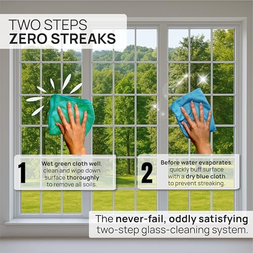 Claro 2 Step Glass Cleaning Cloth 8-Pack – Green Wet & Blue Dry Microfiber Towels Cleaning for Windows, Mirrors & Glass - Streak and Lint Free Cloth for Home, TV, Shower - Machine Washable - style: Glass Cleaning Cloths Pack