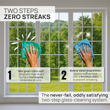 Claro 2 Step Glass Cleaning Cloth 8-Pack – Green Wet & Blue Dry Microfiber Towels Cleaning for Windows, Mirrors & Glass - Streak and Lint Free Cloth for Home, TV, Shower - Machine Washable - style: Glass Cleaning Cloths Pack