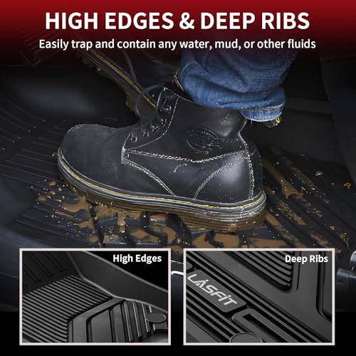 LASFIT Floor Mats for Ram 1500 2019-2024 Crew Cab and Quad Cab Front, Bucket Seat, All Weather TPE Custom Fit Car Mats Truck Front Liners 1st Row Only, Black - style: 1) 1500 | 2019-2024 | Crew Cab Front Floor Mats