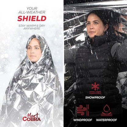 Mart Cobra Emergency Blanket 100-Pack | Reflective Thermal Blanket | Survival Gear | Lightweight Mylar Blankets | Retains 90% Body Heat | Essential for Camping, First Aid, Homeless Care Package Bulk - size: 100 Pack