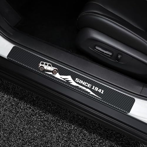 MAXDOOL 4Pcs Car Door Sill Protector Reflective 4D Carbon Fiber Sticker Door Entry Guard Sill Scuff Plate Stickers Accessories Compatible with Jeep Wrangler JL JLU & Gladiator JT (White) - color: White