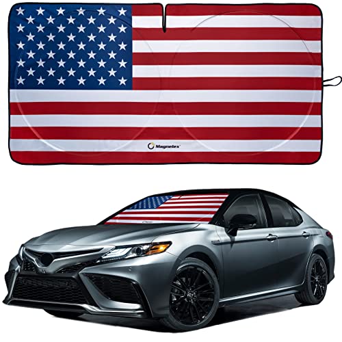 Magnelex American Flag Windshield Sun Shade, High-Resolution Car Sun Shield with Mirror Cut-Out for Automotive Interior Sun Protection Heat Reduction, Folding Car Sunshade - Large - color: USA Original Flag, size: Large