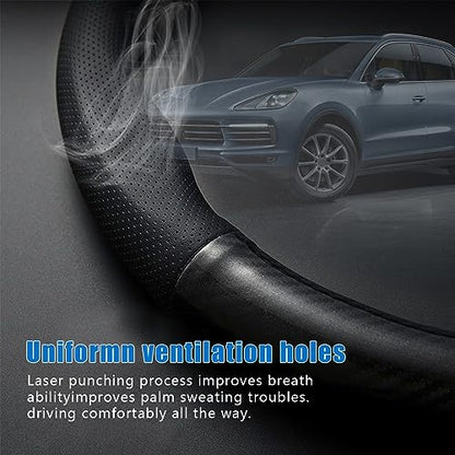 gunhunt 1 PC Car Breathable Steering Wheel Cover, Carbon Fiber Non-Slip Steering Wheel Protector, Wear -Resistant Steering Wheel Sleeve, Four Seasons Universal Steering Wheel Set (D -Shaped) - size: D Shape