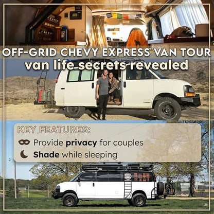 Custom Front Side Window Sun Shades Compatible with 1996-2025 Chevy Express Cargo Van Interior Accessories for Outdoor Blocking Sunlight, Cooling, Resting & Privacy Protection