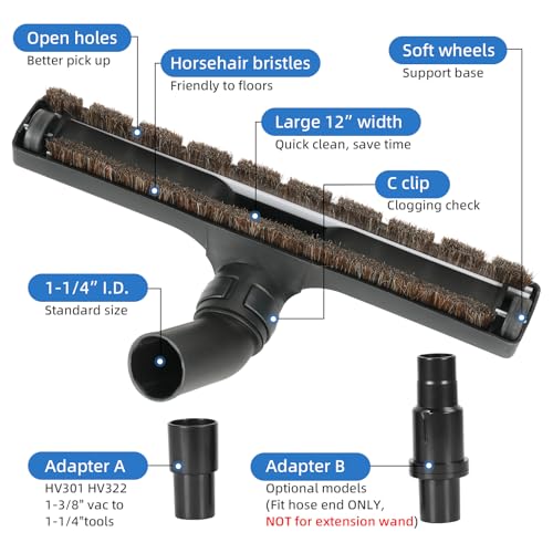 Hardwood Floor Brush Vacuum Attachment Compatible with Shark Corded Stick Rocket HV301 HV322, 1-1/4" Accessories with Adapters (Hardfloor Brush) - style: Hardfloor Brush