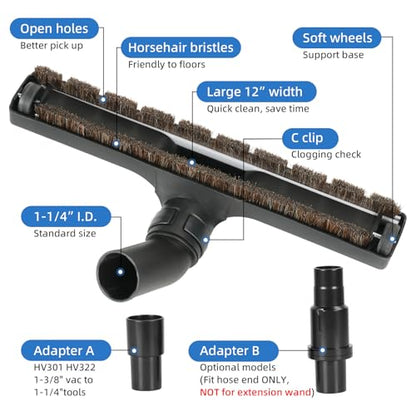 Hardwood Floor Brush Vacuum Attachment Compatible with Shark Corded Stick Rocket HV301 HV322, 1-1/4" Accessories with Adapters (Hardfloor Brush) - style: Hardfloor Brush