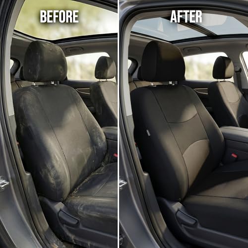 FH Group Car Seat Covers Full Set Cloth - Universal Fit Automotive Seat Covers, Low Back Front Seat Covers, Solid Back Seat Cover, Washable Car Seat Cover For SUV, Sedan And Van Black - color: Black, style: Seat Cover Full Set