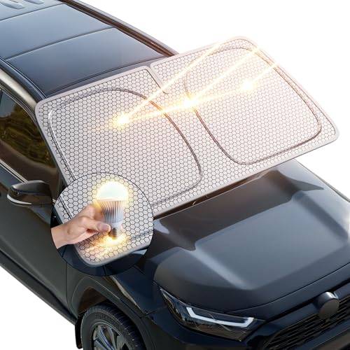helloleiboo Graphene Dual-Layer Car Windshield Sun Shade Car Sun Shade for Windshield with Heat Absorption Coating Foldable Design with UV Protection to Keep Your Car Interior Cooler Silver - size: 61*31 Inches