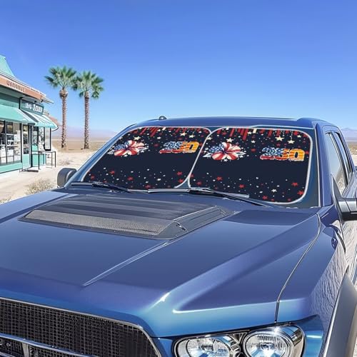 AFPANQZ 250th American Flower Windshield Sunshade for Car UV Protection, Car Sun Shade Auto Sun Shield Heat Protector Foldable Keeps Interior Cool 2 PCS - color: 250th American Flower