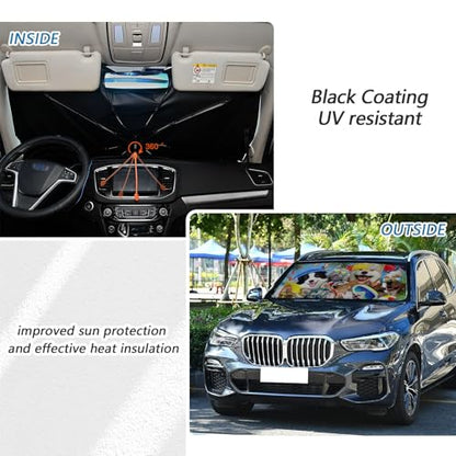 Car Windshield Sun Shade Umbrella Beach Dogs Car Foldable Umbrella Sunshade for Front Window Car Accessories Car Windshield Foldable Umbrella Blocks Uv Rays - color: Beach Dogs