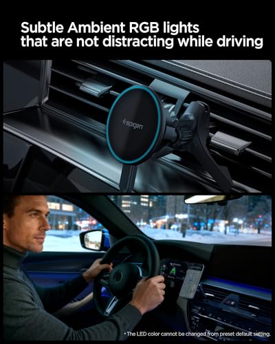 Spigen Essential MagFit Qi2 Ultra-Thin 15W MagSafe Car Mount Charger with Airboost™ & Dimmed RGB Lights Wireless Car Charger Mount Compatible with iPhone 17e, 17 Pro Max, 17 Pro, 17 16 15 14 13 12 - size: 15W Qi 2 Ultra Slim