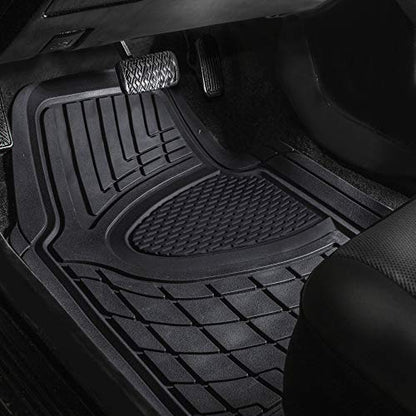 FH Group Premium Liners Tall Channel Trimmable All Weather Rubber Full Set Car Floor Mats (Black) w. Trimmable All-Season Cargo Liner (Black) - Universal Fit for Cars Trucks and SUVs - color: Black, style: With Cargo Mats