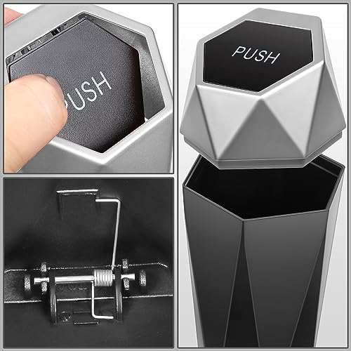 DNA Motoring Mini Car Auto Trash Can with Removable Lid, Leakproof Mini Garbage Bin for Automotive Home Office,Black/Silver,ZTL-OD-01-SL - color: Black / Silver, style: 1pc