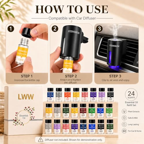 Car Air Freshener Diffuser Refills, 24 PCS 10ml Essential Oils Mixed Fragrance Set, Long Lasting Car Fragrance Oil Replacement for Car Diffusers, No Diffuser Included - color: Xxj-24pcs