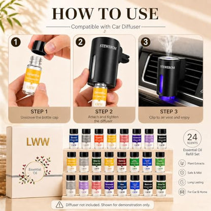 Car Air Freshener Diffuser Refills, 24 PCS 10ml Essential Oils Mixed Fragrance Set, Long Lasting Car Fragrance Oil Replacement for Car Diffusers, No Diffuser Included - color: Xxj-24pcs