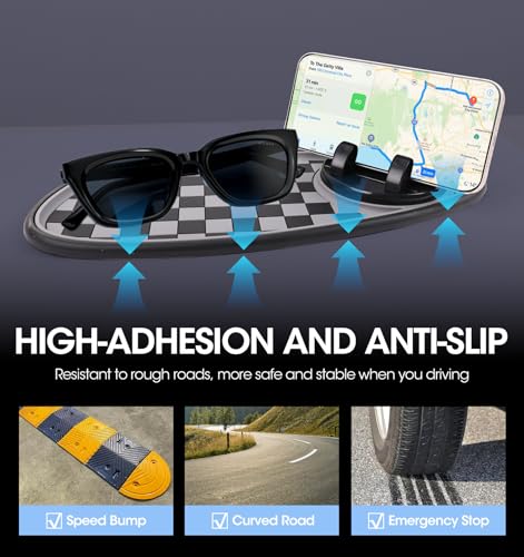 Multifunction Car Anti-Slip Mat Exclusive Phone Holder, Rotatable Car Phone Holder Dashboard Pad with Temporary Parking Number, Huge Capacity for Phones, Keys and Sunglasses (Black+Brown) - color: Black+Brown