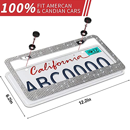 Bling License Plate Frame for Women,Sparkle Crystal Bedazzled Rhinestone License Plate Frames with 1400pcs Rhinestones, Handcrafted Crystal Premium Stainless Steel Frame with Screw Caps (White) - color: white