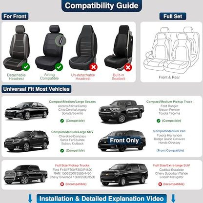 OASIS AUTO Car Seat Covers Full Set Premium Waterproof Full Coverage Faux Leather Luxury Universal Fit for SUV, Sedan, Pick-up Truck, Premium Interior Protectors (OD-008 Gray) - color: Gray