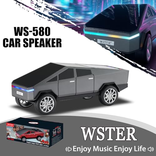 Futuristic Truck Bluetooth Replica Speaker with LED Display Screen – Portable Future-Style Audio with TWS Link, FM Radio, LED Lighting and Built-in Mic, For Every Technology and Truck Lover (Gray) - color: Gray