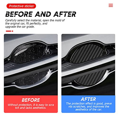 4Pcs Car Door Handle Stickers, 3D Carbon Fiber Texture Auto Door Cup Protective Film, TPU Scratch Protector Cover Guard Pad, Universal for Most Models (2.95''3.93'') - size: 2.95''×3.93''