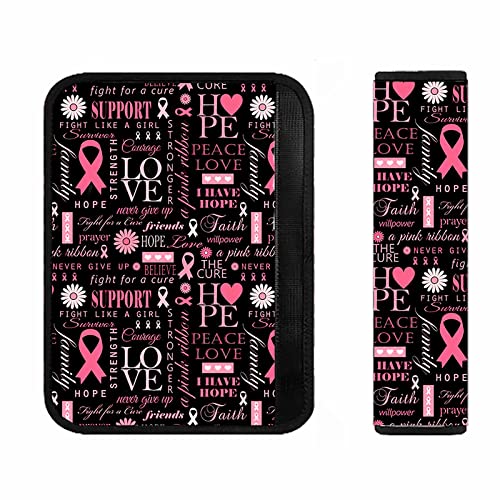 Breast Cancer Survivor Awareness Love Car Seat Belt Cover, Pink Ribbon Auto Shoulder Seatbelt Pads Multiuse for Backpack Camera Lap Case Shoulder Straps Car Accessories for Adults Women Men Ladies - color: Pink Breast Cancer Love