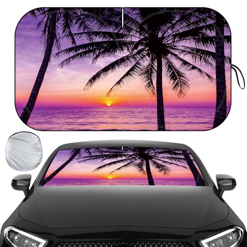 Windshield Sun Shade, Car Sun Shade Windshield, Reflector Sunshade Offers Ultimate Protection for Car Interior, Reflective Polyester Blocks Heat for Cars,Trucks,SUVs (57 x 31.5 in) - color: Purple - Sunrise, 57"x31.5"