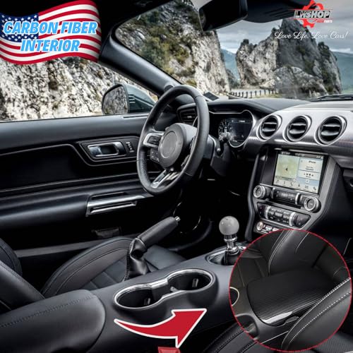 Carbon Fiber Center Console Cover Armrest Lid Cover for 2015-2024 Ford Mustang GT/Ecoboost/ S550/ S650/ Shelby GT350/GT350R/GT500 Interior Trim Car Accessories - Gloss Black