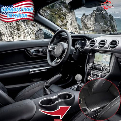 Carbon Fiber Center Console Cover Armrest Lid Cover for 2015-2024 Ford Mustang GT/Ecoboost/ S550/ S650/ Shelby GT350/GT350R/GT500 Interior Trim Car Accessories - Gloss Black