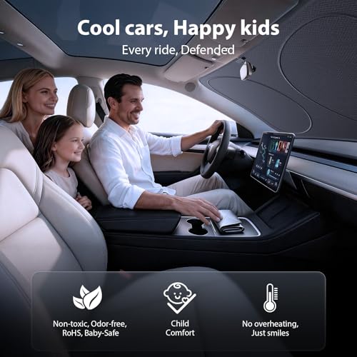 Upgraded Windshield Sun Shade for Tesla Model 3/Model Y 2017-2026 [99.9% Sun Protection, Super Heat Insulation] Foldable Sunshade with Storage Bag, Car Accessories, WS2 (59 x 36 in) - size: Ws2 | 59"l X 36"w