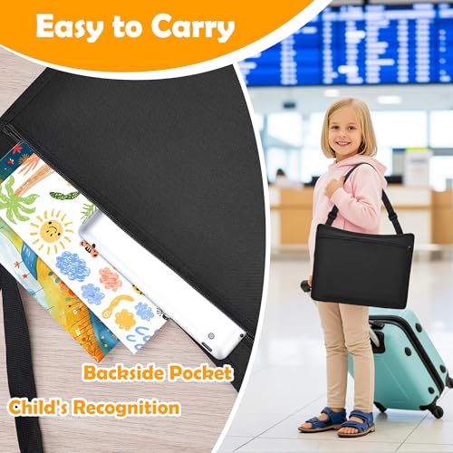 Kids Travel Tray for Toddler Carseat, Road Trip Activities Essentials for Toddler, Kids Lap Desk Tray with Tablet Holder Stand ＆ Dry Erase Board (Black) - color: Black