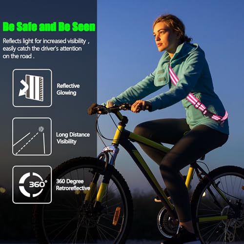 Saintrygo Reflective Sash for Walking at Night Running Gear Safety Reflective High Visibility Jacket Adjustable Sash for Walking Cycling at Night - color: Fluorescent Green, Rose Red