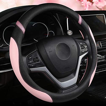 Cxtiy Steering Wheel Cover for Women Leather Universal Steering Wheel Covers for Car 15 inch (Pink) - color: Pink
