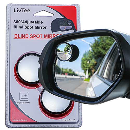 LivTee Black Framed Round Blind Spot Mirror, HD Glass and Wide Angle Rearview Mirror with Adjustable Stick for Universal Car (2 pcs) - size: Round