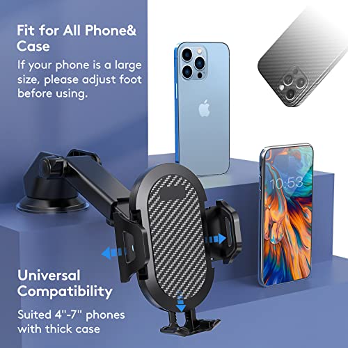 Car Phone Holder Mount, [Strong Suction Cup] [Military Grade Durable] for Windshield and Dashboard, Adjustable Long Arm Compatible with iPhone 17 16 15 14 Pro Max and All Smartphones,Black
