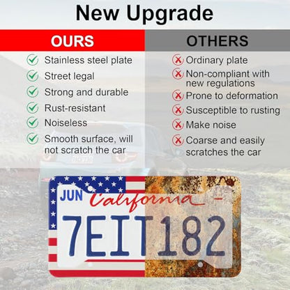 LivTee American Flag License Plate Frames, 4 Holes Stainless Steel License Plate Covers, 2PCS License Plate Holder, Automotive Exterior Accessories,Red & Blue - color: Flag Red & Blue
