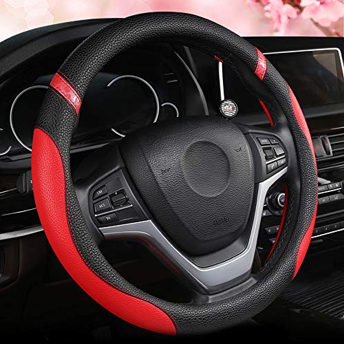 Steering Wheel Cover for Women Leather Universal Steering Wheel Cover for Car 15 inch (Red) - color: Red