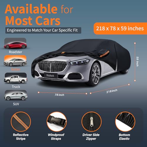Waterproof Car Cover All-Weather, Heavy-Duty Outdoor Full Exterior Automobiles Snow Cover for Sedan 209-218 inch with Sun Visor,Zippered & Storage Bag - Black - size: Fit Sedan Length 209-218 inch(3XXXL)