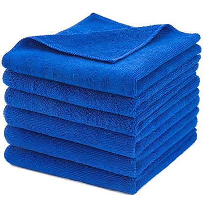 CARCAREZ Premium Microfiber Detailing Towels, 340 GSM Lint Free Car Buffing Waxing Polishing Drying Towels (6, Blue, 16x16 Inch) - color: Blue