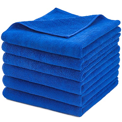 CARCAREZ Premium Microfiber Detailing Towels, 340 GSM Lint Free Car Buffing Waxing Polishing Drying Towels (6, Blue, 16x16 Inch) - color: Blue